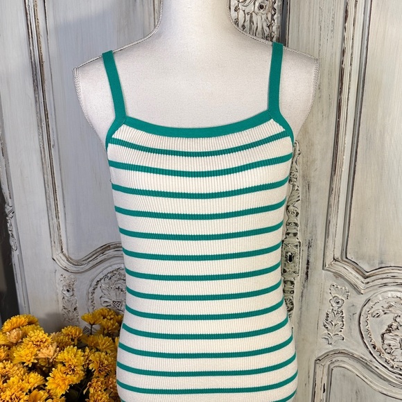 Becool Striped Green and White Ribbed Knit Body con  Women's Maxi Dress - Picture 2 of 7